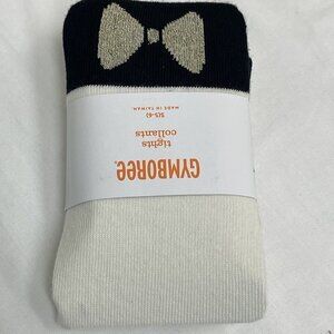 NWT Gymboree Girls Tights Black Cream Gold Bow Small 5 6